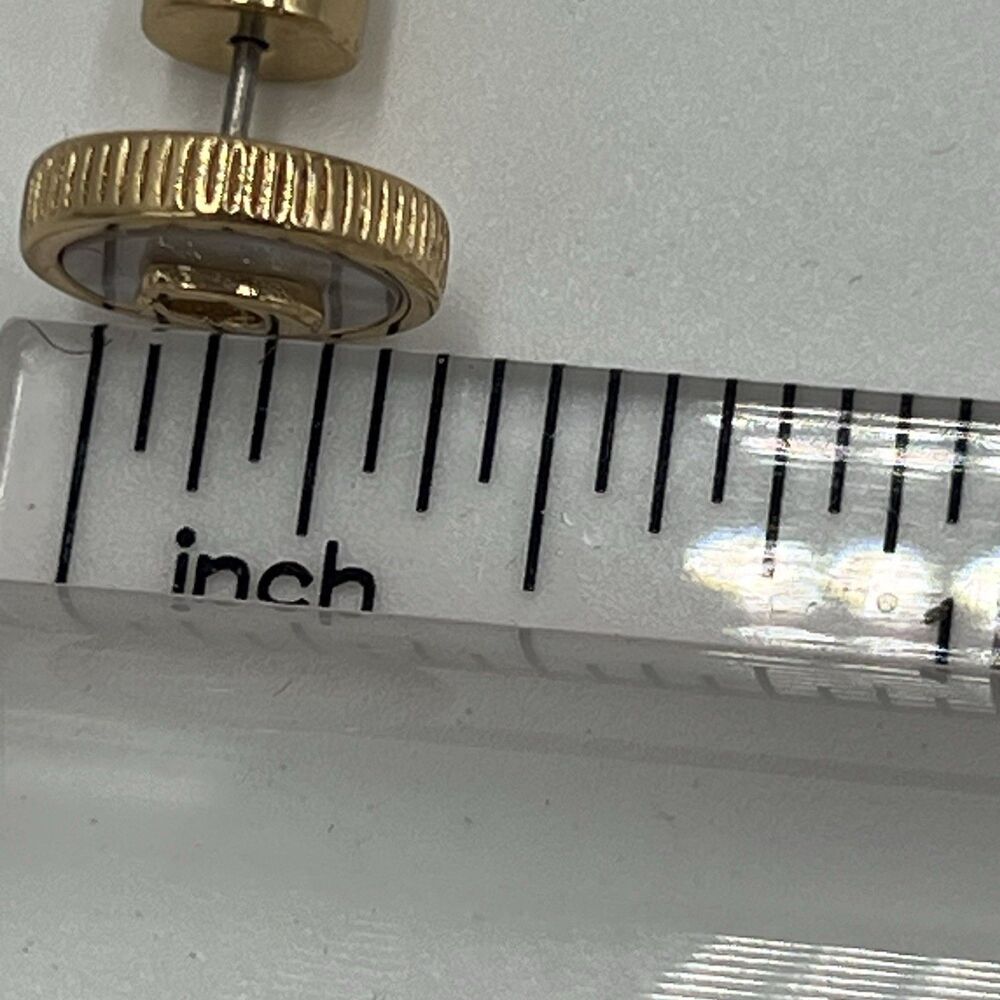 COACH STUD EARRINGS GOLD TONE Mother Of Pearl 0.4” NEW YORK SIGNATURE LOGO GIFT - Picture 12 of 14